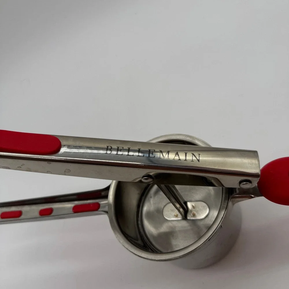 Bellemain Stainless Steel Potato Ricer Red Silicone Handles Heavy Duty Masher